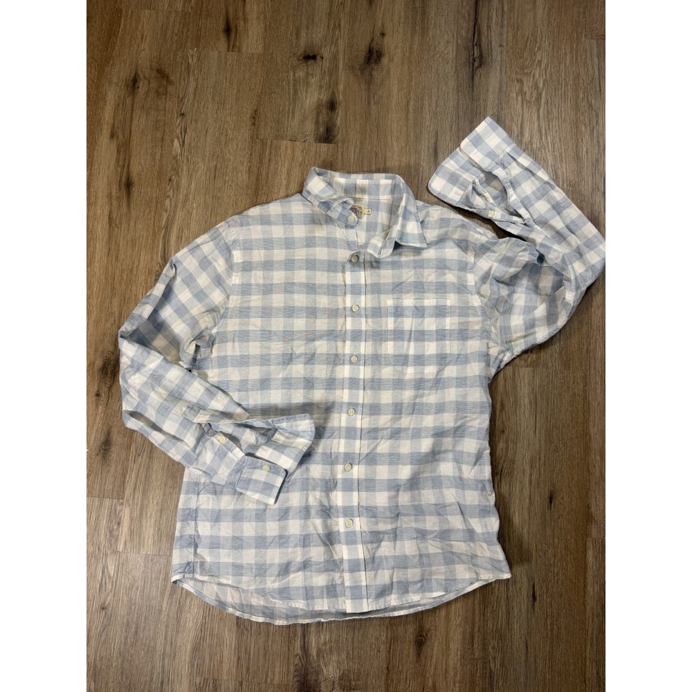 Faherty Stretch Summer Blend Long Sleeve Button Down Plaid Shirt Linen/Cotton L